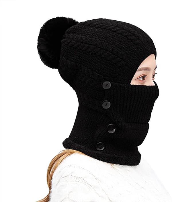 Varm Fleece Hætte Hat - Sort Halsedisse Strikket Hat Tyk Hat