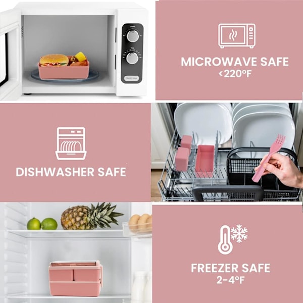 Madkasse, dobbelt stabelbar Bentobox-beholder til måltidsforberedelse med bestik, forseglet friskopbevaringsboks, alt i én