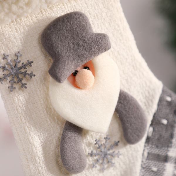 3st Nya Grå Vita Julstrumpor Juldekorationer Snögubbe Julklappspåse Julgranshänge 26,5*17cm