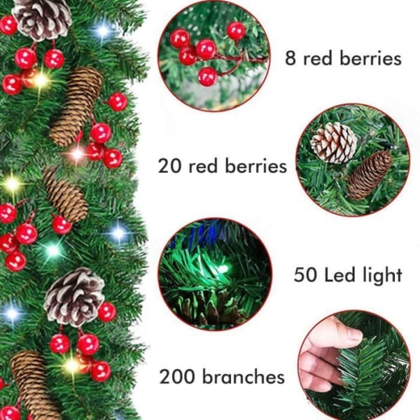 HURRISE Julrottinggirland Julrottinggirland med LED-ljus för utomhusbruk, 2,7 m, hängande ljus