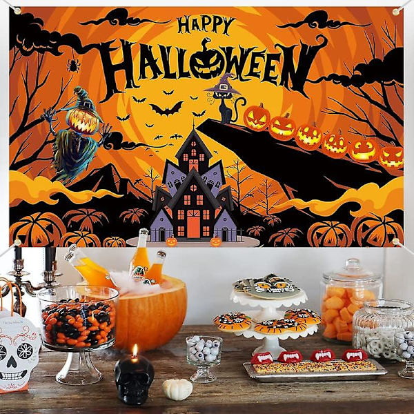Spooky Night Pumpkin Castle Backdrop - Party Supplies