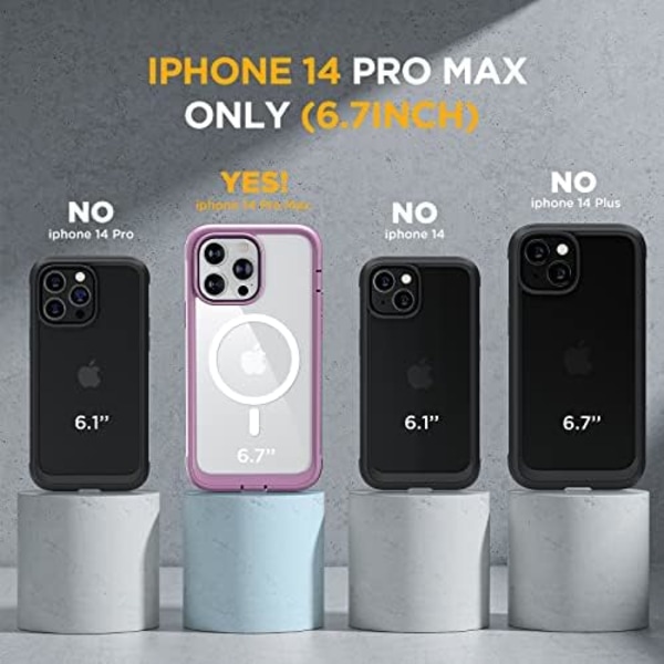 Miracase Glass Series Designad för iPhone 14 Pro Max Case 6,7 tum, [2023 Upgrade] Bumper Case med inbyggd 9H härdat glas Scr Mag-Impatiens Pink