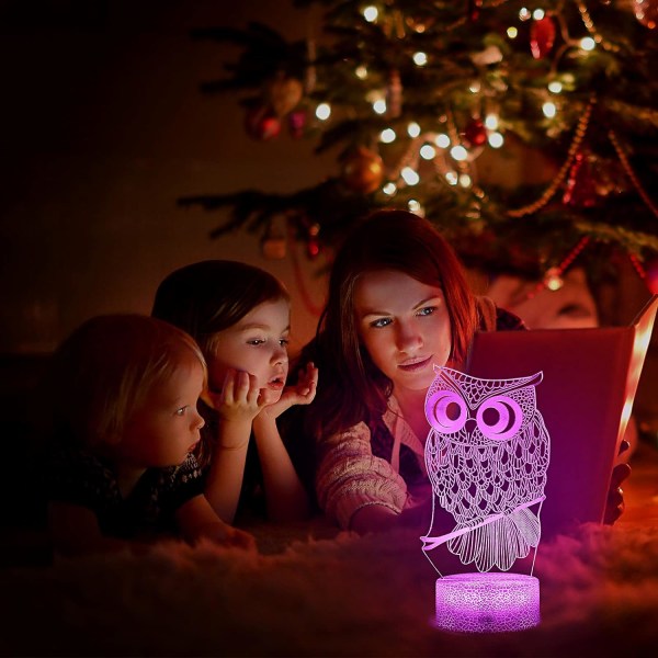 Owl Kids Night Light, 3D Illusion Light, 16 Color Changing Bedsi