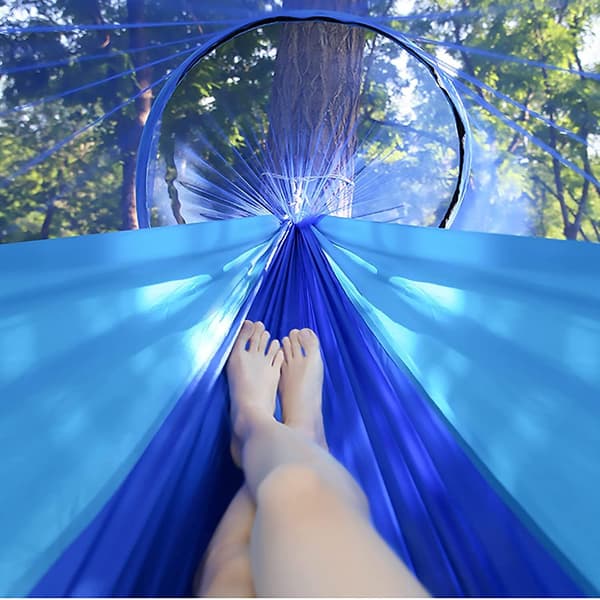 Camping Hängmatta Set med Myggnät, 2 Trädremmar Karbinhakar D