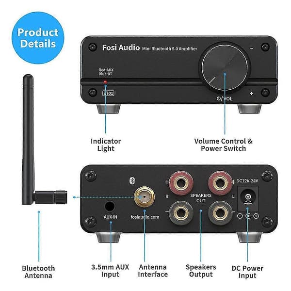 Audio Bt01 Bluetooth 5.0 Lydforsterker 2 Kanal Klasse D Mini Hifi Integrert Digital Effektforsterker F