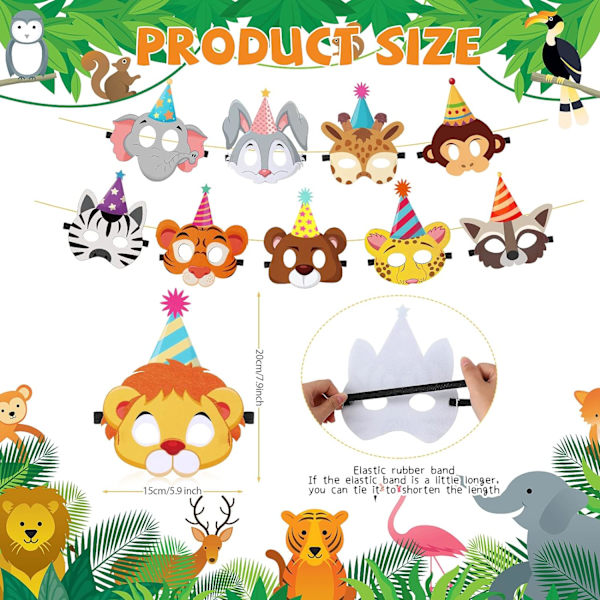 10 st Animal Party Favor Masks Safari Jungle Filt Mask för barn