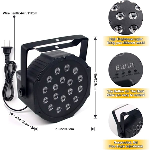 Scenebelysning DJ Disco Light 18W LEDs RGB 9 Modes Pa