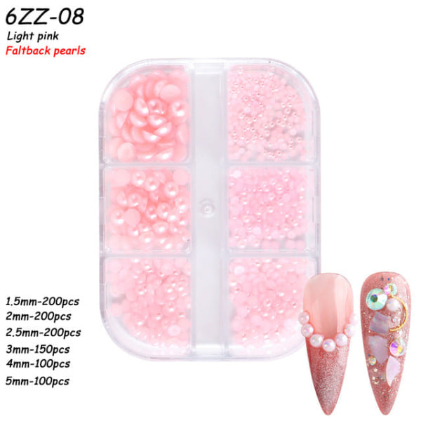 Nageldekorationer för Nail Art Halvcirkel Full Circle Färgglad Pearl Aurora 6-grid Pearl ZZ01 12g 6-grid Pearl ZZ08