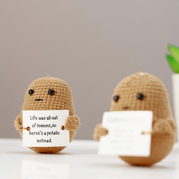 Rolig positiv potatis, söt ullstickningsdocka med positivt kort short potatoes One-size