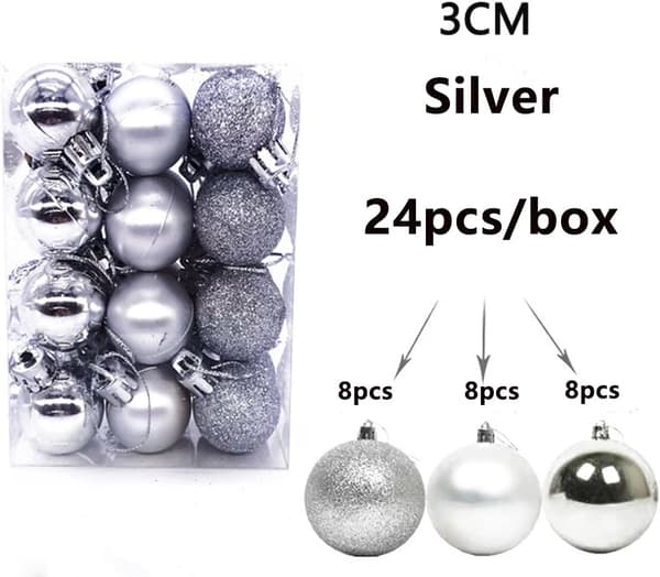 24 stk. 3 cm Julekugle Bauble Ornament Dekorationer Sølv