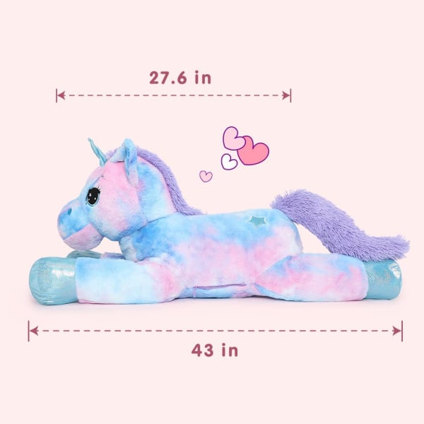 MorisMos Giant Unicorn Gosedjur 32`` Söt mjuk enhörning plyschleksak pink 43" rainbow-purple 23.5"