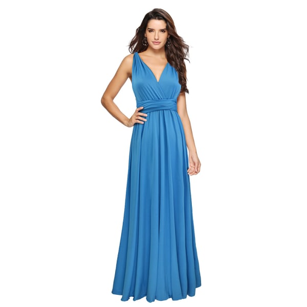 Flera slitage-rep Cross Backless Sexig Bandage One-Piece Klänning Lång Klänning Water Blue M