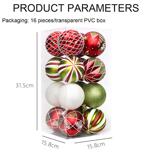 8 cm julkulor prydnadsföremål, 16 st splittersäkra färgglada Red, green, white
