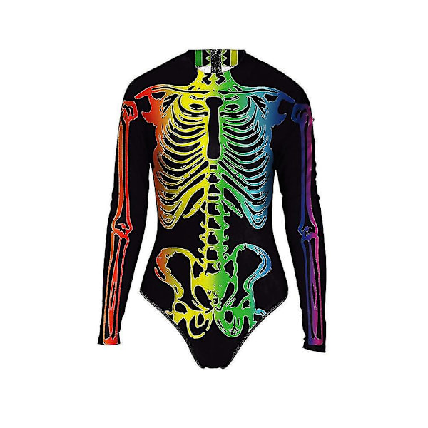 Skeletprint badedragt lynlås lange ærmer trekant Halloween kostumer i ét stykke W Brilliant green S M
