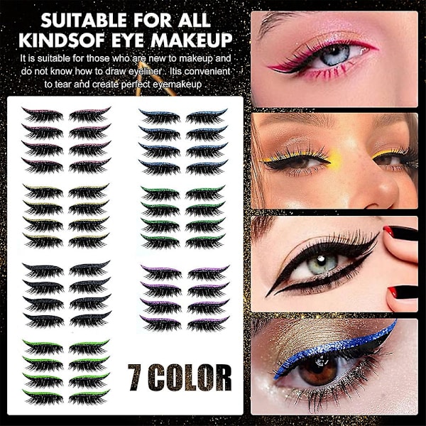 Rl 4 par/sett Gjenbrukbare eyeliner løs- og øyenvippeklistremerker Make Up Øyenvipper Paljettøyenskygge 7 farger