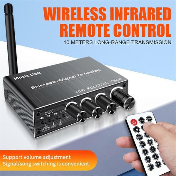 DAC Bluetooth 5.3 lydmottaker digital til analog omformer 3,5 mm AUX//koaksial/USB U-disk trådløs karaokemottaker