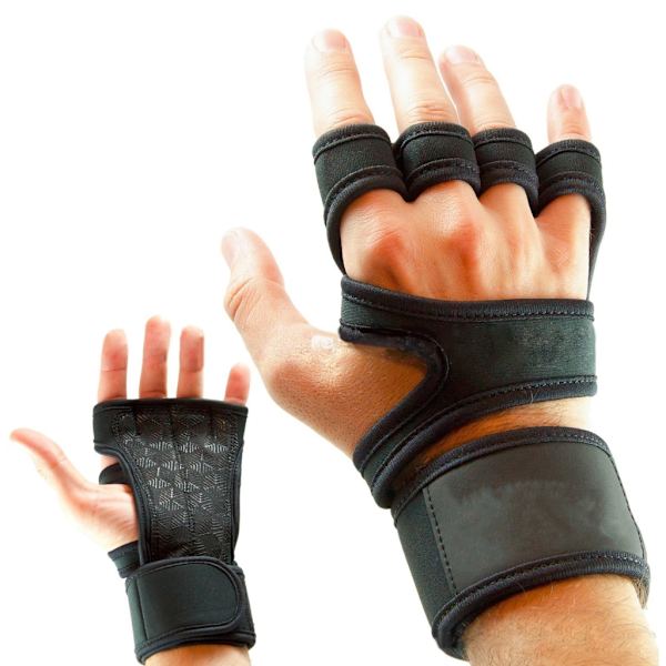 Powerlifting Treningshanske Gym Treningshanske Løftegrep Pull Up Grips Puter Løftende Svettesikker pute med 4 Finger-løkker Black XL