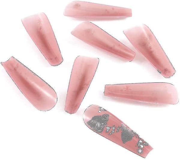 False Nails Rosa Lång Snö Glitter Press On Nails Stick On Nails