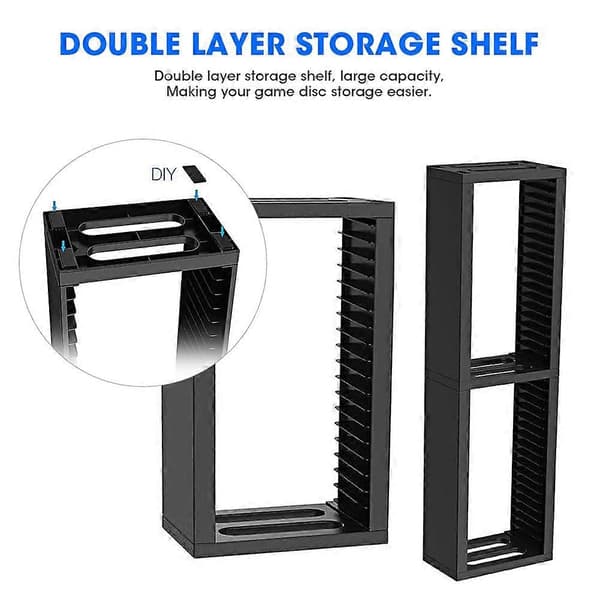 19221 ABS Spilldisk Oppbevaringstårn Dobbeltlags Hylle Stativ Organizer for PS4 Slim Pro