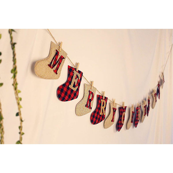 Merry Christmas Banner - Jutesokkformet Juledekorasjon, Unik Håndsyd Juledekor, Fantastisk