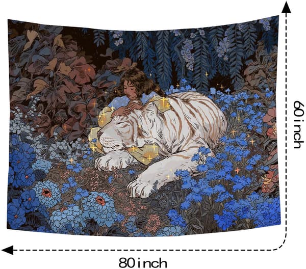 200x150cm Hvit Tiger Bohemsk Mandala Veggteppe for