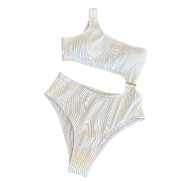 Kvinder En-skulder Ribbet-Bikini Cutout Badedragt Badetøj Badedragter Uregelmæssig-skønhed Exiga Badetøj-Strand White S