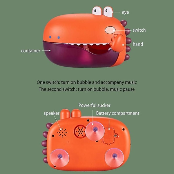 Dinosaur Bubble Machine Baby Bath Toy Badkar Tvål Machine Automatisk Bubble Maker Baby Toy (orange) null none