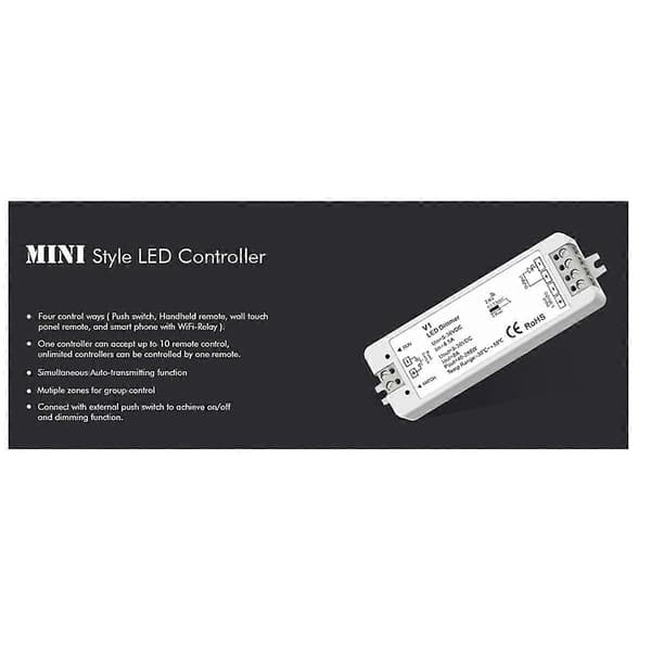 RF Mini Style LED lysdæmper KIT Indendørs belysning 12V 24V 1CH Enkeltfarvet LED dæmpningscontroller