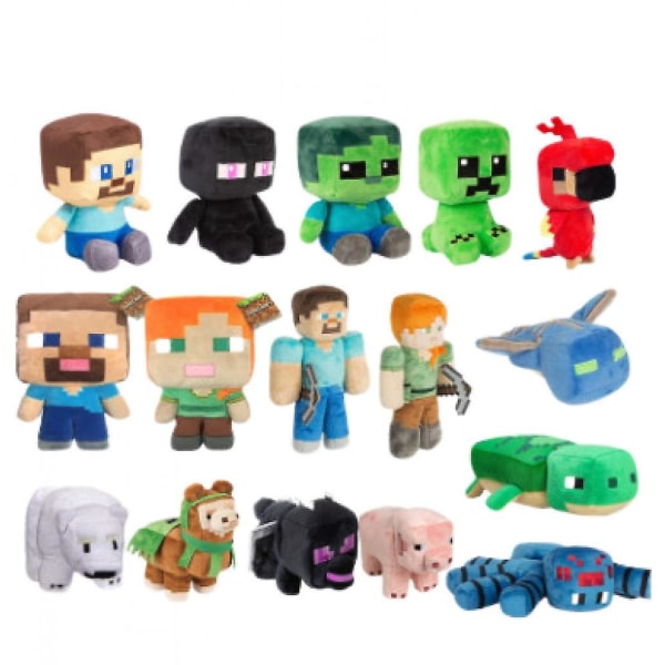 Minecraft kosebamse, 11,8\" myk klemmekudde Zombieleker, Creeper Enderman Baby Pig Wolf Robust Utsøkt gave til videospillfans Barn