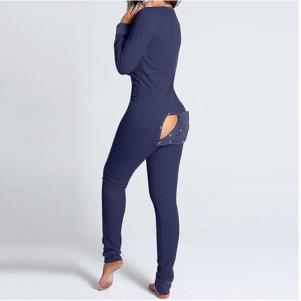 utt Flap Underkläder Jumpsuit Dam Onesie Pyjamas ack utton-dow B Xl