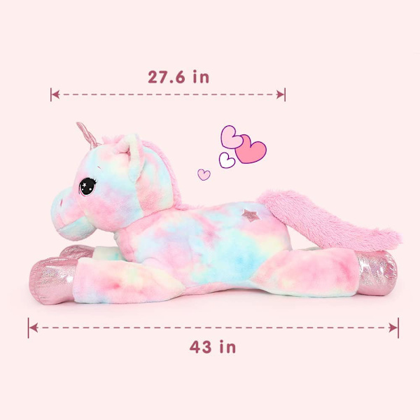 MorisMos Giant Unicorn Gosedjur 32`` Söt mjuk enhörning plyschleksak pink rainbow-pink 43"