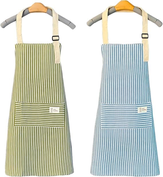 Sett med 2 kjøkkenforklær i bomull og hamp (70cmx68cm, grønn, blå)