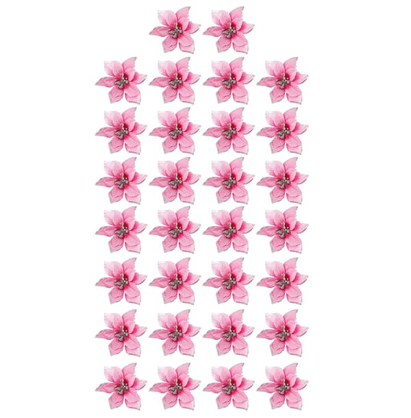 30 stk Juledekorasjon Blomster, Snøfnuggdekor, Blomst for Rosa