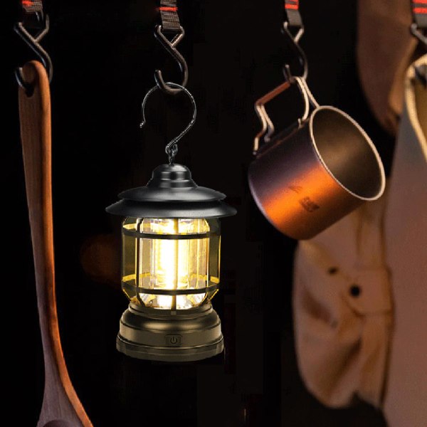 Utomhuscampinglampa Bärbar Retro LED-lampa Hängande campingljusverktyg
