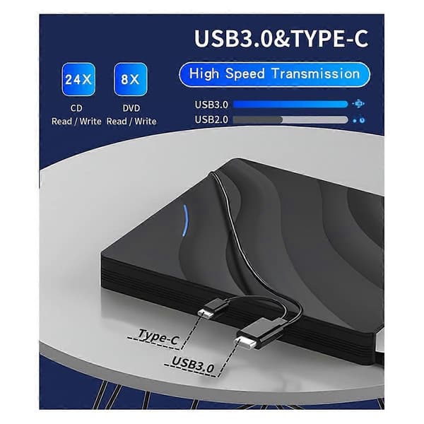 DVD Ekstern USB3.0 Type-C Multifunktionel Blu Ray CD-brænder Drev Brænder Læser Egnet til Bærbar PC i Enhver Anledning