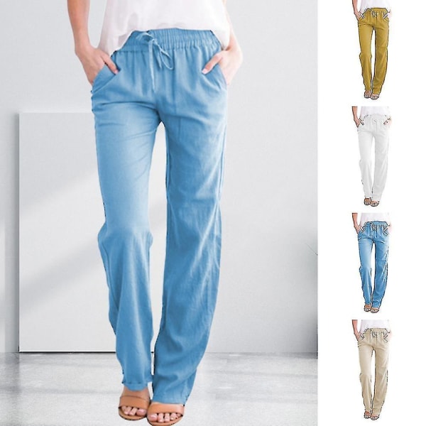 Kvinnors vida ben Palazzo byxor Lösa linne Dragsko Cropped Pants Byxor