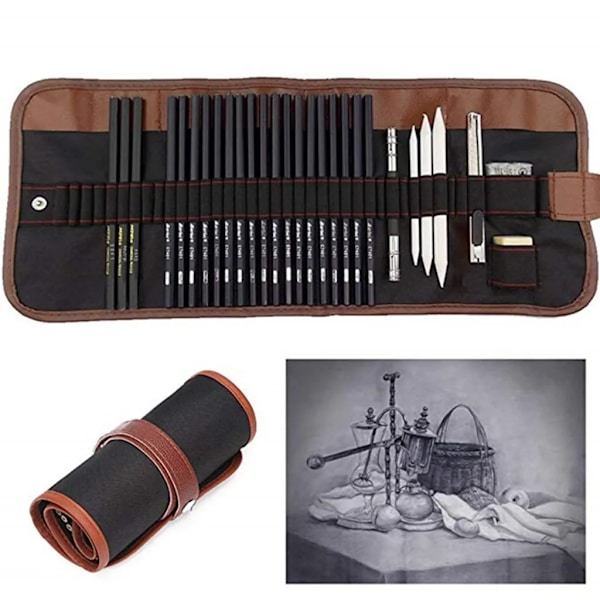 29 delar Sketch Pen Skissa Pennor Charcoal Shrine Set med case