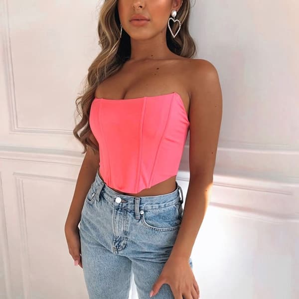 Hihaton Off Shoulder -korsettitoppi PINKKI pink S