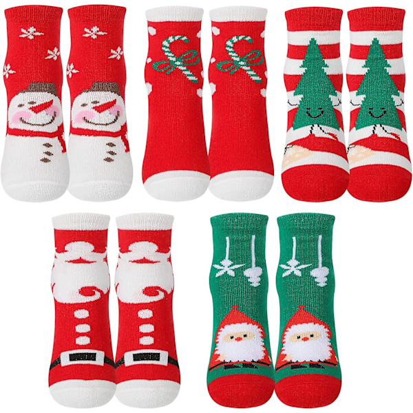 Par jul Toddler Barn Toffelstrumpor Jultomte Snögubbe Barnstrumpor Mjuka Varma Julklappsstrumpor Unisex bomullsstrumpor Julklapp till