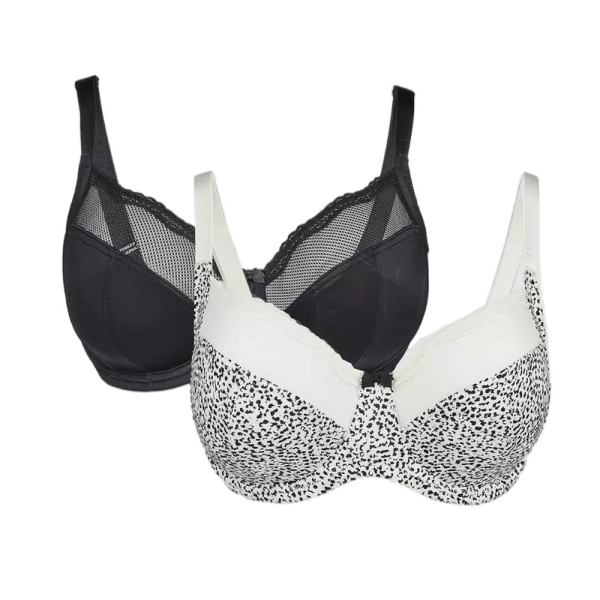 Underbar behå med print för dam/dam (förpackning med 2)  svart/ Black/White 32DD