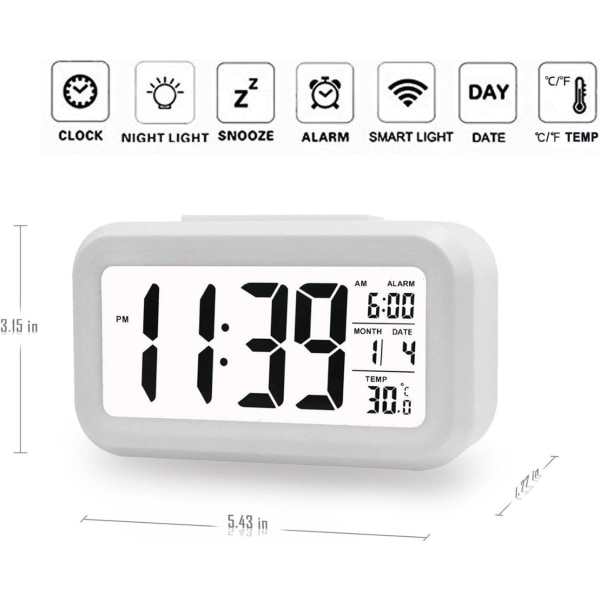 Creative Alarm Clock Morning Snooze Wake Up Clock Väckarklocka LED-bakgrundsbelyst digital display med kalenderdatumvisning Smart indikator (vit)