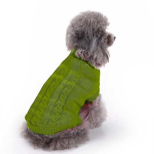 Pet Sweater, Turtleneck Knit Jumper Hundtröja Varm kappa Söt valp Kattkläder green s