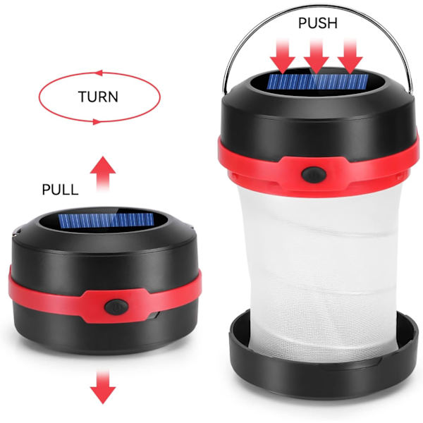 Uppladdningsbar LED campinglykta, USB driven och solcellsdriven f