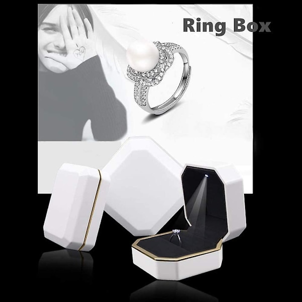 Ringlåda med ledljus, smyckeskrin, presentdisplay för bröllop, förlovning, bröllop. (vit)