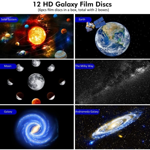 Star Projector 4K Galaxy Night Light med 12 utbytbara skivor 360 graders rotation Realistisk himmelprojektion