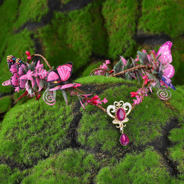 Fairy Queen Crown Pink Wings Elf Headpiece Woodland Butterfly