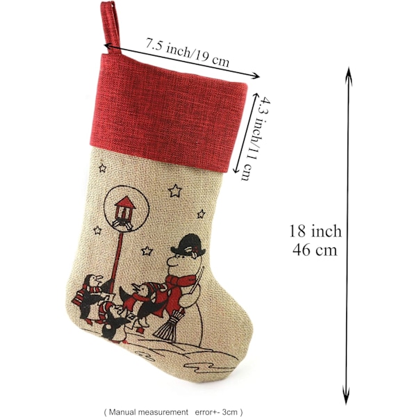 Linne julstrumpor Set med 3 mjuka säckväv mönstrade pingviner Snowman