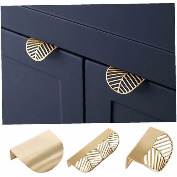 4pcs Leaf Shape Gold Cupboard Handles Gold Brass Cabinet Handles Copper Kitchen Door Handles Drawer Pull Knobs 6mm Hardw