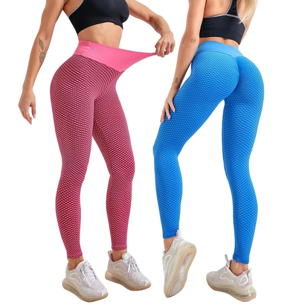 Tiktok Hot Scrunch träningsbyxor Cellular Leggings med hög midja Blue XL