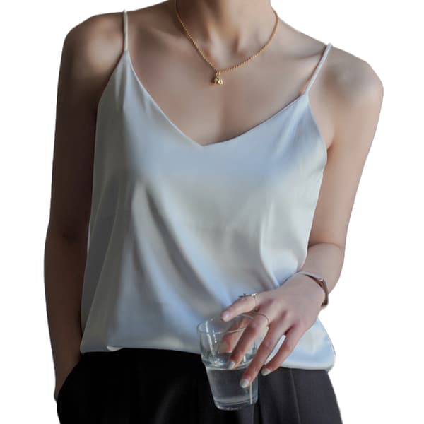 Dam V-hals Satin Camisole Topp Lös ärmlös Spaghetti